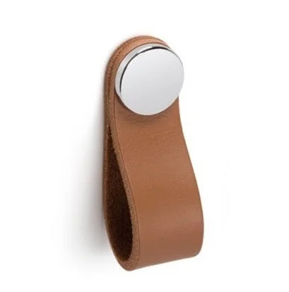 Maner Flexa din piele bej pentru mobilier, cu ornament crom lucios, L:70 mm